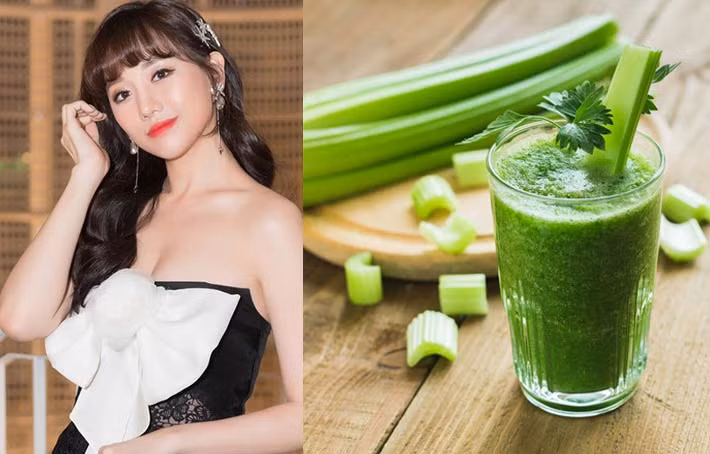 Để giảm cân, Hari Won uống nước ép cần tây cả ngày. Cô không mix gì thêm mà chỉ uống nước ép cần tây nguyên chất. Cụ thể là cứ 3 tiếng cô lại uống từ 300 – 350ml loại nước này; và kết quả là cô đã giảm được 6kg trong 2 tháng.