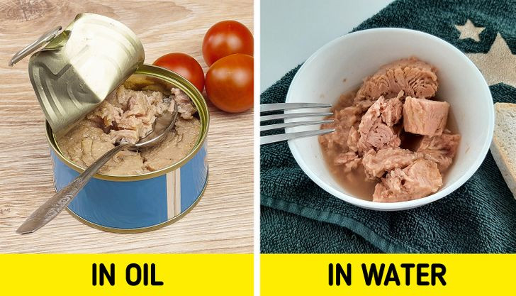Cá đóng hộp ngâm dầu: Cá đóng hộp thường có hai loại là ngâm trong dầu và ngâm trong nước cá. Tất nhiên, ngon nhất vẫn là mua cá tươi nhưng nếu phải chọn lựa, bạn nên mua loại cá ngâm trong nước cá. Loại ngâm trong dầu thường làm mất đi hàm lượng dưỡng chất như Omega-3 một cách đáng kể.