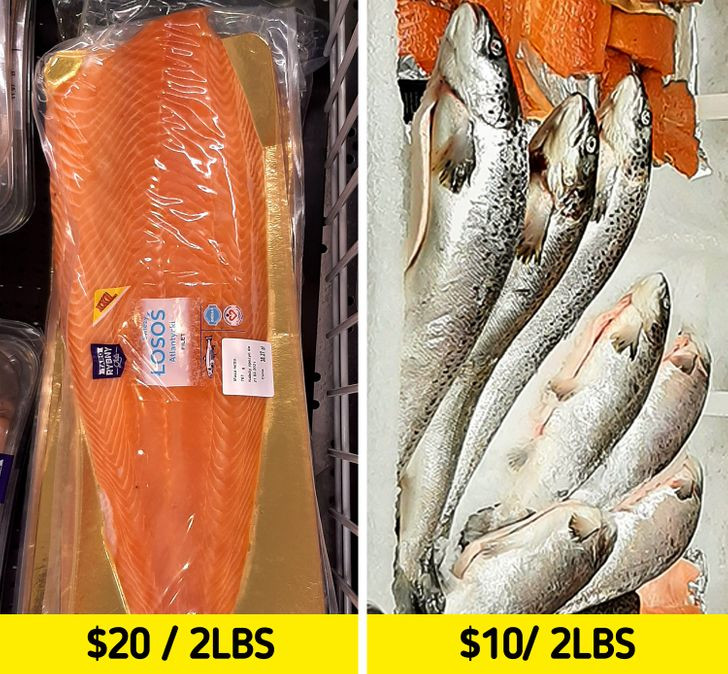 Cá và thịt: Cá và thịt bán sẵn trong siêu thị thường được hạ giá khi đã được bảo quản một thời gian trong tủ đông. Hương vị không còn ngon nữa.
