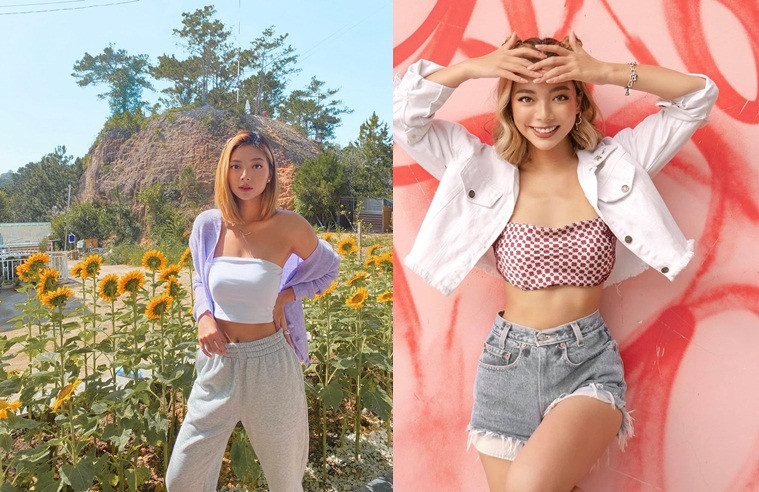 Katleen cũng hay diện áo croptop cùng quần short cạp cao và sơ mi jeans layer hay quần thể thao, tôn lên được vóc dáng như người mẫu. Ảnh: FB.