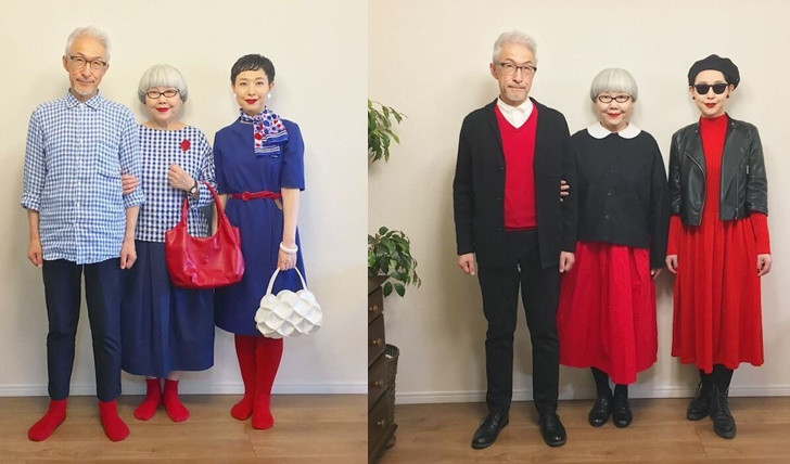 Thỉnh thoảng, cặp vợ chồng già còn phối đồ ton sur ton với cô con gái. Ảnh: IT.