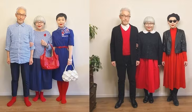 Thỉnh thoảng, cặp vợ chồng già còn phối đồ ton sur ton với cô con gái. Ảnh: IT.