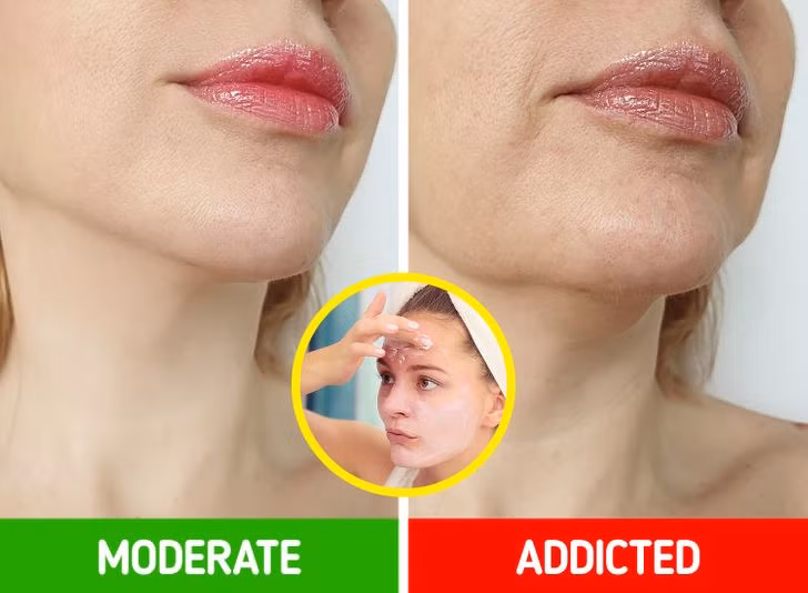 1. Dưỡng ẩm da: Đây chính là thói quen hàng ngày khiến da dễ bị nghiện. Dưỡng ẩm cho da trong thời gian dài có thể khiến da quên cách tự cấp nước. Một nghiên cứu cho thấy rằng nếu bạn ngừng sử dụng các loại kem trị dị ứng trên cơ thể, da có thể vẫn bị khô đến 3 tuần mà không tự hydrat hóa. Tuy nhiên, quá trình làm ẩm tự nhiên có thể tự phục hồi dần dần.