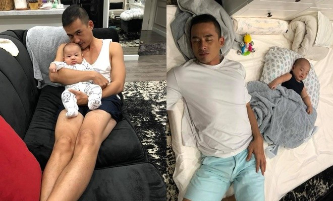 Lương Thế Thành rất nhiệt tình trông con phụ bà xã, nhưng lại thường xuyên ngủ quên hoặc để con ngủ rồi tranh thủ ngủ luôn cho tiện.