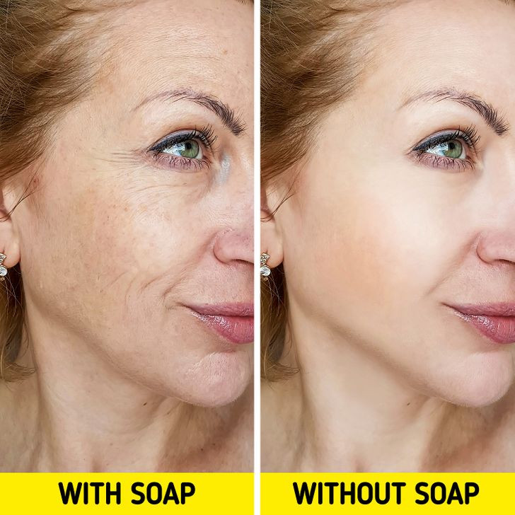 4. Làm chậm sự xuất hiện của nếp nhăn: Mặc dù nhiều thành phần được tìm thấy trong xà phòng có mục đích giúp da sạch sẽ và tươi mát, nhưng sự thật là chúng gây hại nhiều hơn. Điều này làm trầm trọng thêm tình trạng như nổi mụn trứng cá, viêm da, lâu dần xuất hiện nếp nhăn.