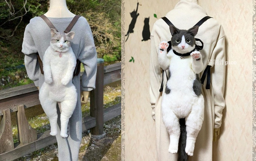 Nghệ sĩ Pico Miho ở Nhật đã bắt đầu sáng tạo những chiếc túi xách hình mèo từ cách đây vài năm. Những chiếc túi được làm bằng tay, với kích cỡ đúng bằng một chú mèo thật sự.