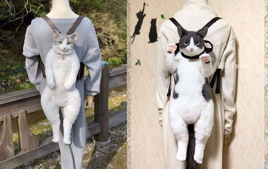 Nghệ sĩ Pico Miho ở Nhật đã bắt đầu sáng tạo những chiếc túi xách hình mèo từ cách đây vài năm. Những chiếc túi được làm bằng tay, với kích cỡ đúng bằng một chú mèo thật sự.