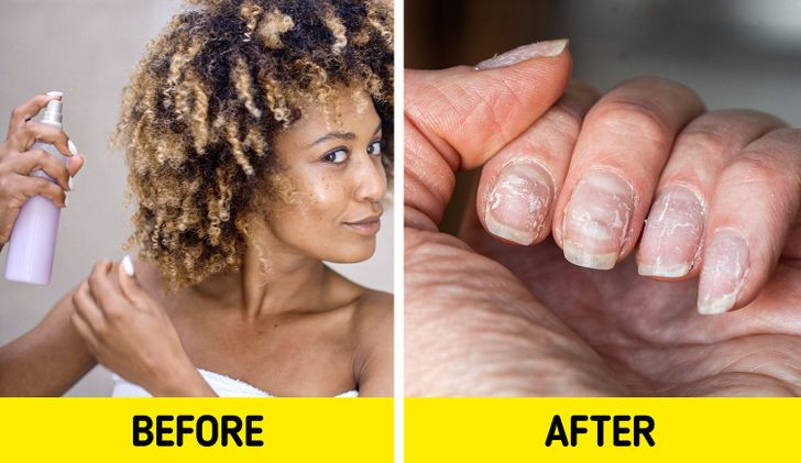 Thường xuyên dùng keo xịt tóc: Nhiều người không biết rằng keo xịt tóc có thể làm hỏng móng tay bởi nó có chứa đến 50% là cồn, làm khô móng, khiến móng yếu và dễ gãy. Các hợp chất trong keo xịt tóc còn phá vỡ lớp sơn móng tay. Để bảo vệ móng, bạn có thể dùng găng tay khi xịt tóc hoặc tránh để móng tiếp xúc với keo.