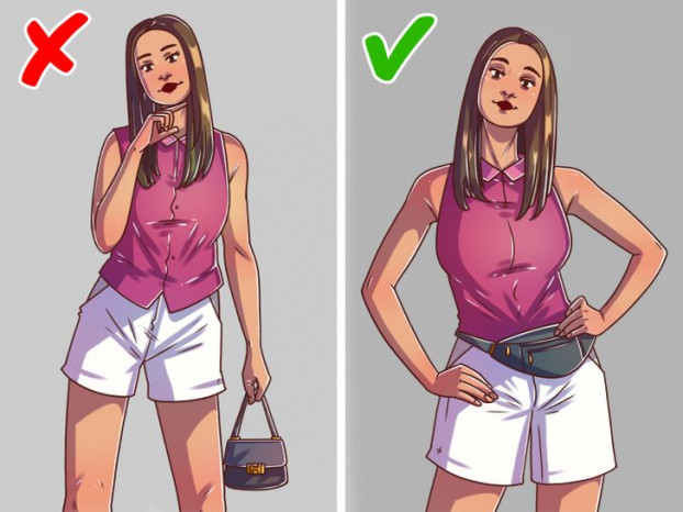 Túi cầm tay dạng nhỏ là xu hướng thời trang từ thập niên 90 và mới quay trở lại thành mốt trong thời gian gần đây. Việc cầm túi trên tay trong thời gian dài có thể gây căng cơ dọc cánh tay và khiến cơ thể bị lệch về một bên. Nếu muốn dùng túi nhỏ, bạn nên chọn loại có thể đeo ở hông để thả lỏng đôi tay.