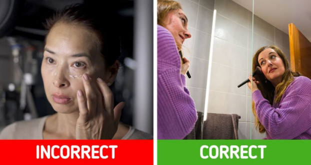 Tán kem nền bằng tay: Dùng tay tán kem nền vừa không mang lại hiệu quả, vừa không đảm bảo vệ sinh cho da. Bạn nên dùng cọ hoặc bông mút tán kem nền để vừa tiết kiệm kem vừa tạo hiệu ứng mịn đẹp tự nhiên cho da.