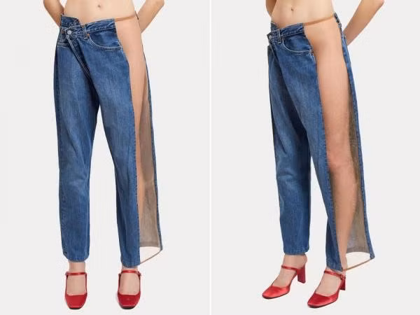 Chiếc quần jeans này như bị ai đó làm rách mất một bên nhưng thực chất nó lại là thiết kế thời trang có giá hơn chục triệu đồng. Ảnh: Internet.