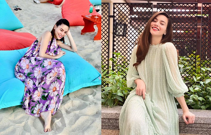 Từ khi mang thai, nữ ca sĩ yêu thích những thiết kế maxi vừa tôn dáng vừa khéo che vòng 2.