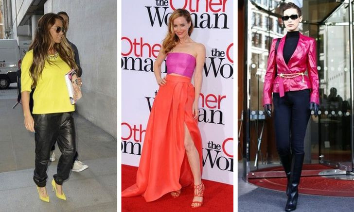 7. Trang phục màu neon: Trái ngược với những bộ trang phục toàn màu đen, gần đây, màu neon cũng đang ngày càng thịnh hành và trở thành món đồ yêu thích của nhiều người nổi tiếng. Bạn có thể thử kết hợp một trang phục màu neon với quần áo da để cân bằng tổng thể.