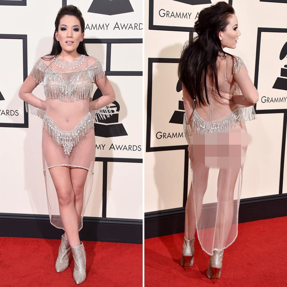 Ca sĩ Manika nhận nhiều chỉ trích khi diện thiết kế như nội y tới Grammy 2016. Ảnh: Internet.