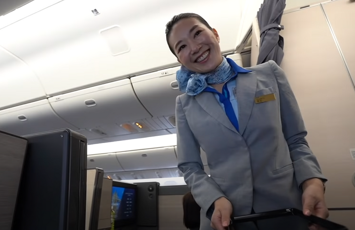 ANA, Nhật Bản: Đồng phục của hãng hàng không Nhật Bản, ANA (All Nippon Airways), được phát triển bởi nhà thiết kế Prabal Gurung. Trang phục màu xám nhạt được kết hợp hoàn hảo với logo ANA màu xanh lam. Chiếc khăn quàng cổ sáng màu với họa tiết hoa cho thấy công ty tôn trọng di sản Nhật Bản.