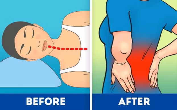 4. Dùng gối ngủ không phù hợp: Nằm gối ngủ quá cao khiến bạn thấy thoải mái nhưng cũng có khả năng gây đau lưng. Hầu hết các loại gối đều đặt đầu bạn ở tư thế không tự nhiên, điều này gây áp lực lên cổ và cột sống, gây đau nhức và ngủ không ngon.