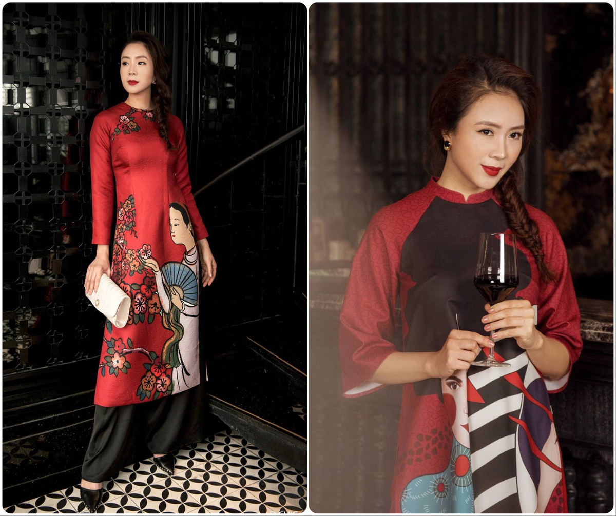 Diễn viên Hồng Diễm vô cùng nền nã khi diện áo dài đỏ in họa tiết độc đáo dịp cận Tết.