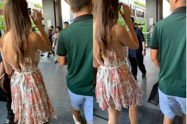 Chiếc váy khoét nách sâu táo bạo kiến cô gái gặp sự cố lộ hàng vì không mặc nội y.