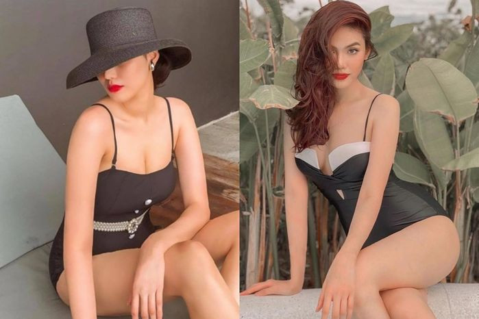 Body nuột nà của "gái một con" Lan Khuê được tôn lên trong các bộ áo tắm liền thân.