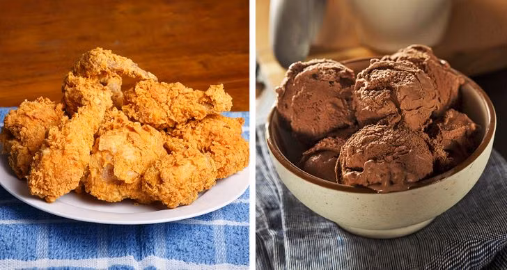 7. Gà rán và kem: Đối với bà Gertrude Baines (115 tuổi), thịt xông khói là không đủ. Chế độ hàng ngày của bà không chỉ bao gồm thịt xông khói chiên giòn mà còn cả gà rán và kem.