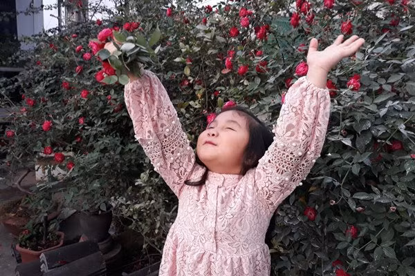 Con gái nhỏ của chị cũng yêu hoa giống mẹ.