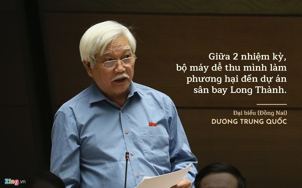 Đại biểu Dương Trung Quốc (Đồng Nai) cho rằng từ giờ đến hết nhiệm kỳ Quốc hội, Chính phủ (giữa năm 2021) lại là cao điểm của nhiệm vụ gian nan là giải phóng mặt bằng, tái định cư vùng dự án. “Vào thời điểm chuyển giao bộ máy quyền lực giữa 2 nhiệm kỳ, bộ máy công quyền dễ thu mình, đóng băng, bất động, bởi sự trì trệ bắt nguồn từ mục tiêu an toàn, để giữ vững hoặc cải thiện vị thế trong bộ máy quyền lực. Điều đó làm phương hại đối với việc chỉ đạo, dịch vụ công liên quan đến dự án, người dân”, ông Quốc nói.