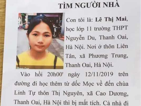 Nữ sinh lớp 11 mất tích khi đi học thêm ở nhà cô giáo Nu sinh lop 11 mat tich khi di hoc them o nha co giao
