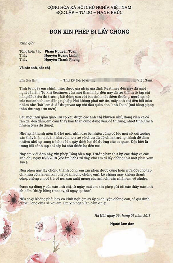 Đơn xin lấy chồng được cộng đồng mạng chú ý.