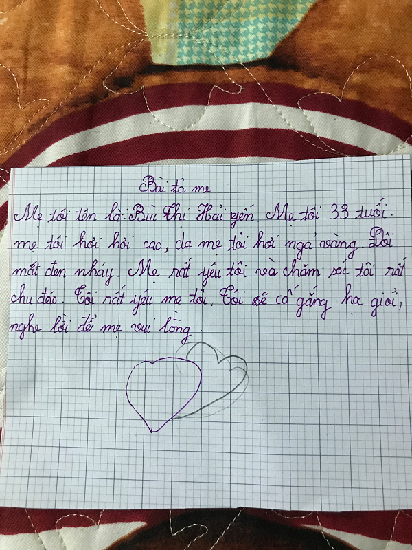 Bài văn tả mẹ đầy yêu thương của cô bé.