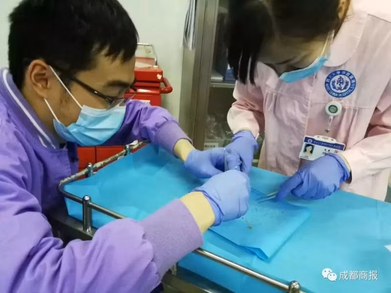 Hai bác sĩ đã thay phiên nhau lấy xương cá khỏi hậu môn của Zhou.
