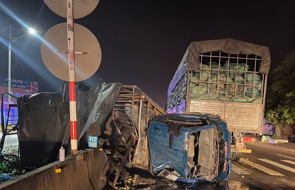 Binh Thuan: Tai nan lien hoan giua 3 xe tai tren quoc lo 1A