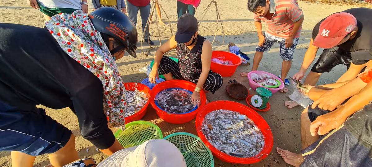 Đã có nhiều người đứng đợi sẵn ở "chợ cá" di động.