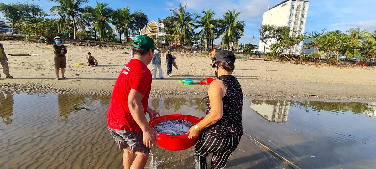 Đội hậu cần nhanh tay chuyển vào bờ.