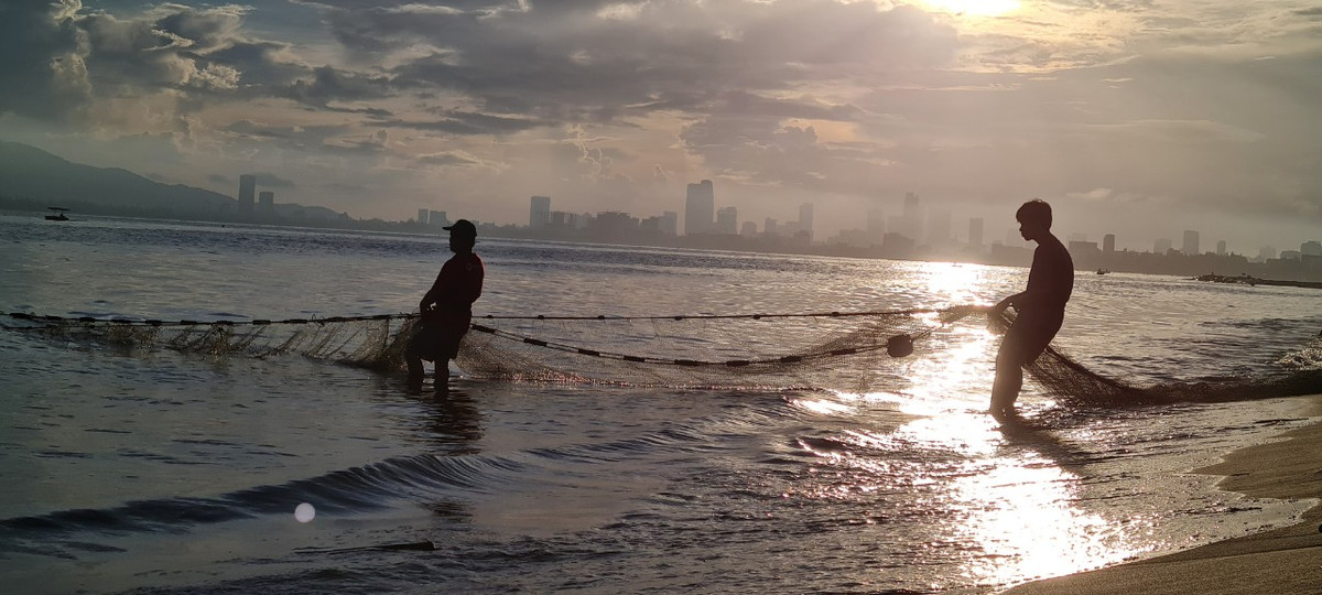 Lưới được ngư dân chở trên thúng hoặc thuyền kéo từ bờ thả xuống biển quây thành một hình vòng cung rồi từ từ thu lưới.