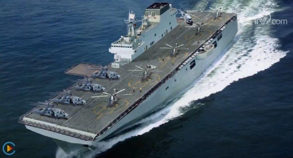 Tàu có khả năng man theo 30 trực thăng và có bốn thang máy để đưa trực thăng từ kho chứa lên sàn tàu. Sàn tàu có tổng cộng năm bãi đỗ - giúp Type 075 triển khai và thu hồi được cùng lúc năm trực thăng. Nguồn ảnh: Sina.