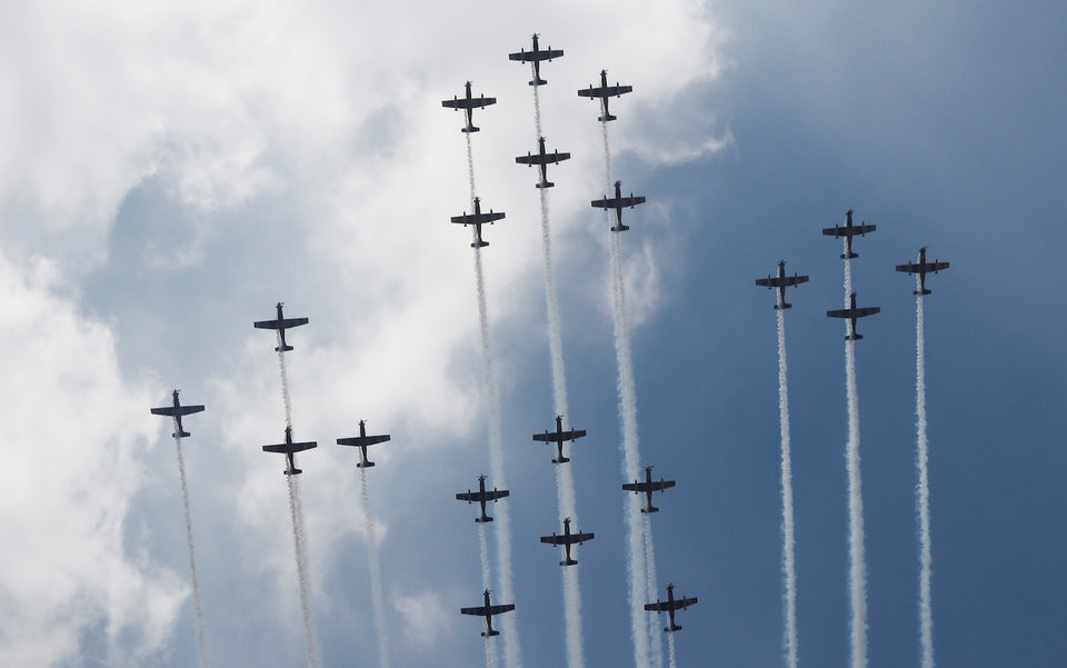 Đội hình chiến đấu cơ F-5 Tiger - một trong những loại máy bay xương sống của Không quân Mexico với nữ phi công Thiếu uý Karen Vanessa Velazquez Ruiz dẫn đầu. Nguồn ảnh: BI.