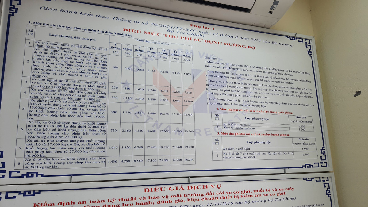 Biểu giá dịch vụ được niêm yết công khai tại khu vực làm hồ sơ.