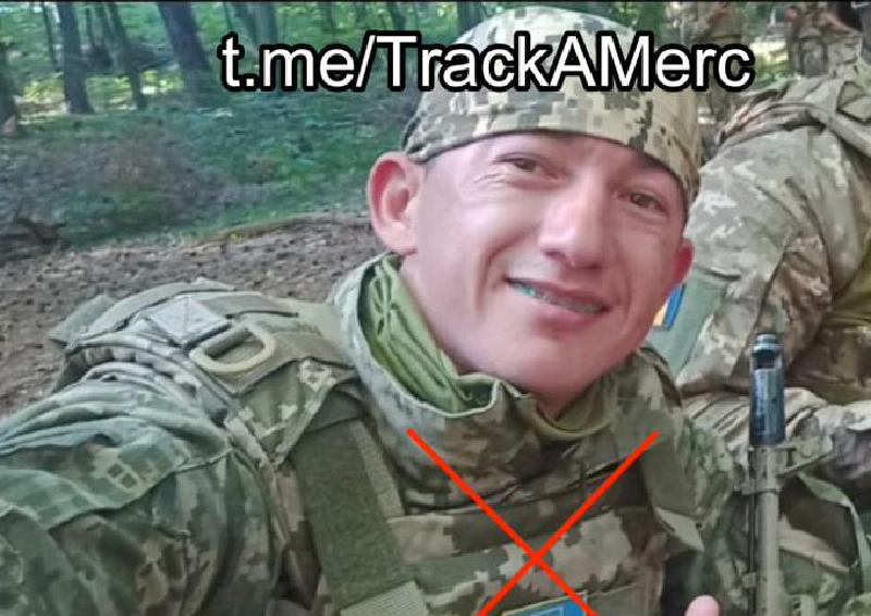 Ngoài ra, Jorge Yelian Pimiento Mejia, lính đánh thuê đến từ Colombia và là chỉ huy Đại đội 2 của Quân đoàn nước ngoài thuộc Tiểu đoàn Normandy của NATO, đã bị lực lượng đặc nhiệm thuộc Lữ đoàn súng trường cơ giới độc lập số 200 của Quân khu Leningrad Nga tiêu diệt. Ảnh: Telegram.