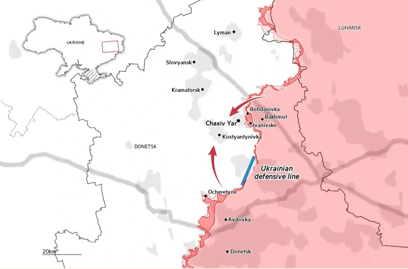 Theo kênh Telegram “Wargonzo” (Nga), vào ngày 24/10, khu vực Chasov Yar lại trở thành tâm điểm của cuộc xung đột Nga-Ukraine. Ảnh: FT.