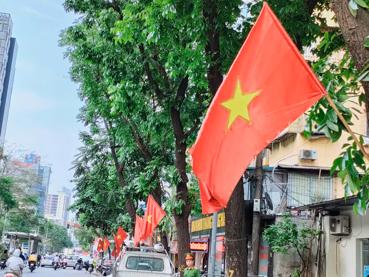 Lá cờ đỏ sao vàng tung bay phấp phới khiến lòng người xôn xao. 