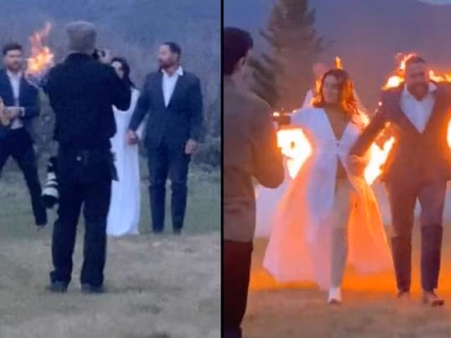 Man trinh dien co dau cung chu re cung boc chay trong dam cuoi