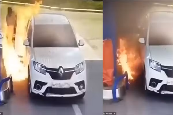 Hut thuoc khi dang do xang, tai xe suyt bien thanh “duoc song”