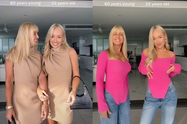 Hai me con trong nhu chi em boi cach mac giong nhau