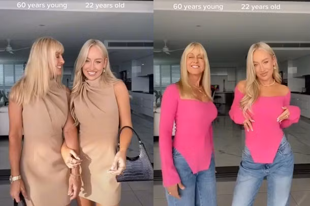 Hai me con trong nhu chi em boi cach mac giong nhau