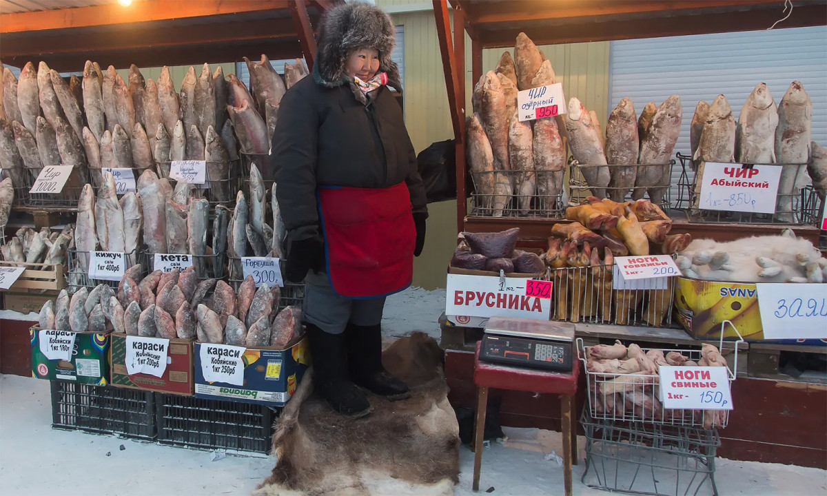 Những quầy hàng bán cá mọc lên ở nhiều nơi, người bán không cần sử dụng tủ đông để bảo quản bởi thời tiết lạnh giá đã giúp cá không bị thối, ươn.