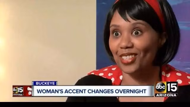 Cụ thể, vào một tối năm 2015, Myers bị đau đầu nặng. Vì vậy, cô đi ngủ. Đến sáng ra lúc tỉnh dậy thì nói chuyện với mọi người bằng giọng Anh.