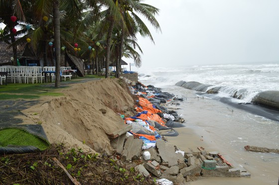 Vào đầu tháng 1/2019, mưa lớn kéo dài kèm theo sóng to gió mạnh khiến nhiều đoạn bờ biển Cửa Đại (Quảng Nam) bị sạt lở nghiêm trọng. Khu vực bị sạt lở chủ yếu là 200m đoạn trước khách sạn Hội An Beach (đường Cửa Đại) đến giáp dự án khách sạn Marriott Hội An. Nhiều bao vải địa chứa cát kè sóng trước đây bị sóng biển xé toạc cũng như các bức tường kè chắn, bậc cấp dẫn từ nhà hàng xuống bãi biển bị đổ sập gây thiệt hại nghiêm trọng. Trong ảnh là hiện trường sạt lở tại bãi biển Cửa Đại, Hội An. Nguồn: SGGP.