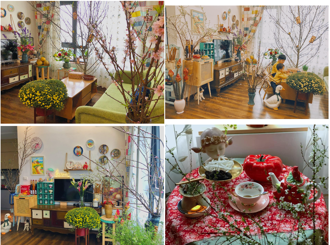 Can ho voi chu de huong sac xuan, khong gian tran ngap sac mau