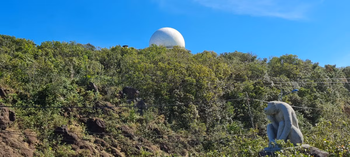 Nhìn sang bên kia, Trạm Rada Sơn Trà nổi bật giữa khu rừng nguyên sinh bạt ngàn.