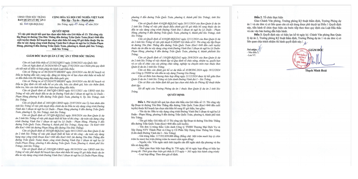 Cty Giao thong Soc Trang lai trung goi thau thuoc Duong Vanh Dai I